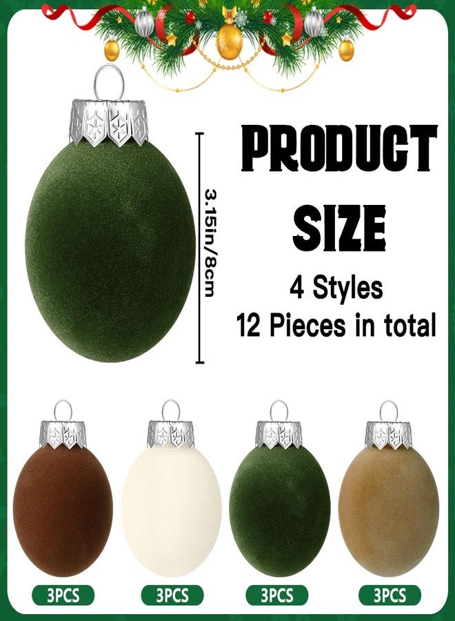 YUJUN 12 PCS Christmas Large Velvet Balls Ornaments 3.14In Shatterproof White Green Tree Hanging Plastic Ball Set Xmas Bulk Flocked Ornaments for Christmas Tree Home Party Wreath Decorations - Image 2